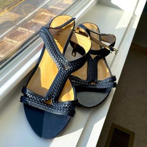 Talbots Navy Vegan Leather Braid Sandals